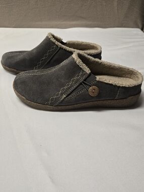 Earth Origins Johanna 2 Shoes Womens Size 9 Gray Slip On Faux Fur Mules